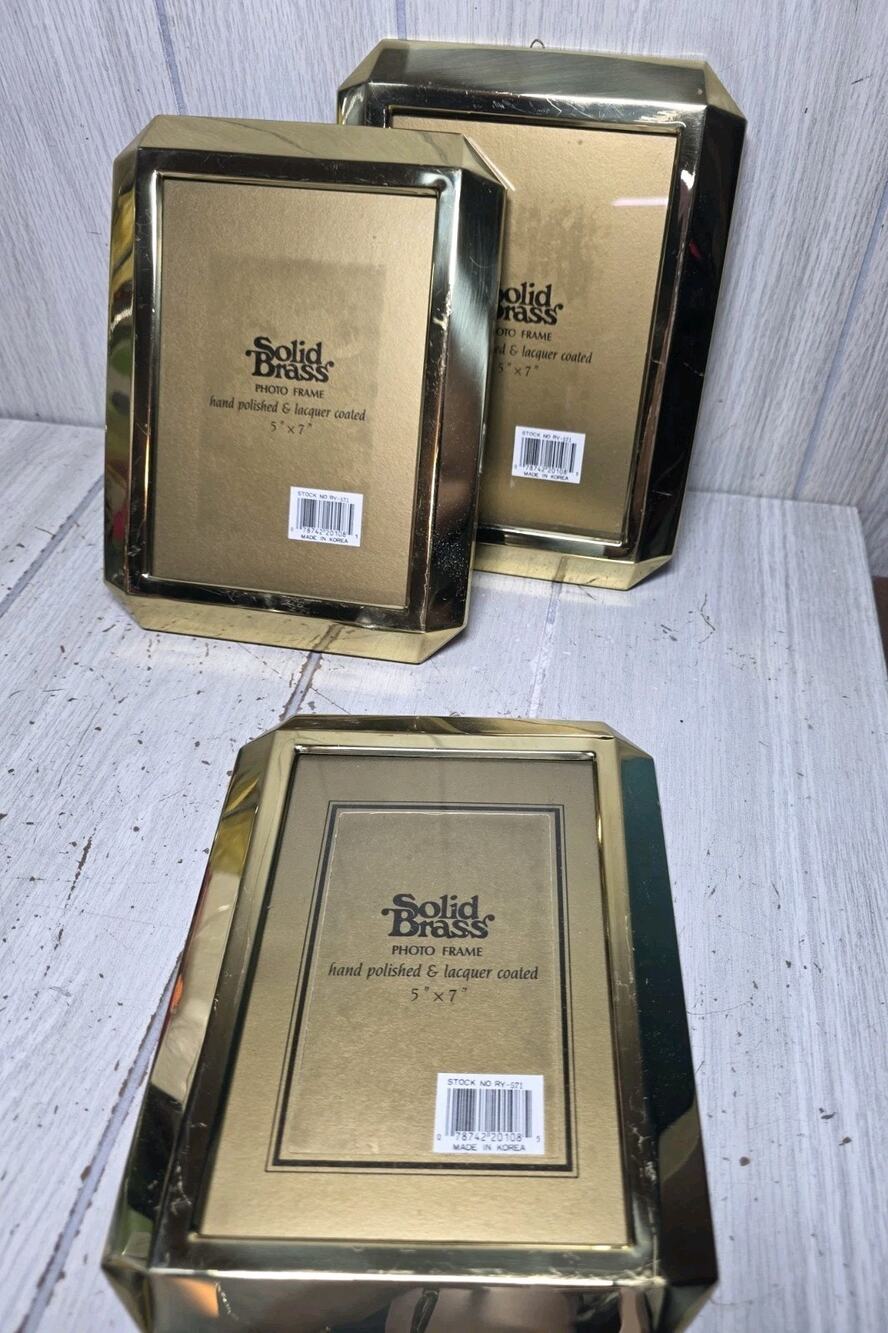 Vintage 3 Solid Brass Picture Frame Black Velvet Back 5x7 New Small Scratches